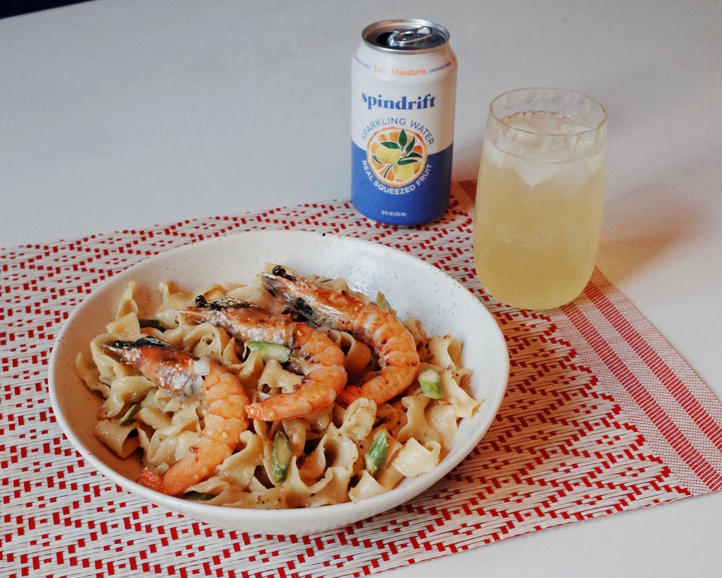 Miso Garlic Butter Noodles with Shrimp & Asparagus